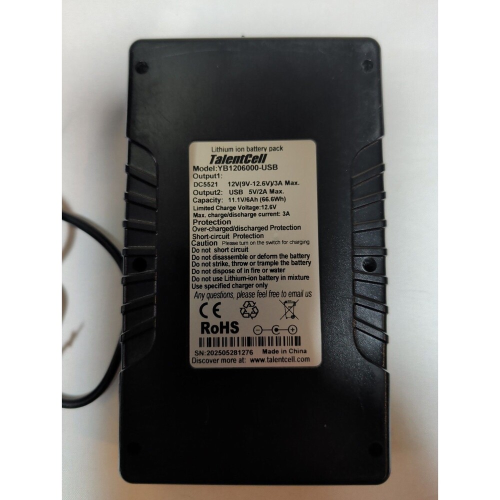 Talentcell Rechargeable 12V 6000mAh 5V Li-ion Battery Pack YB1206000-USB Tested